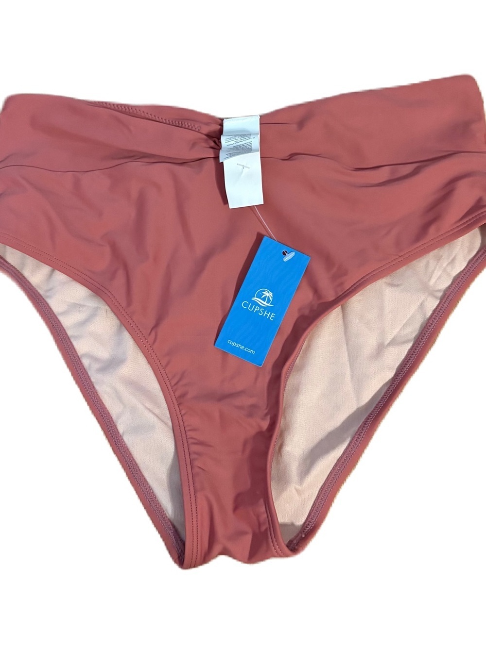 CUPSHE High-Waist Bikini Bottoms in Dusty Rose NEW Medium Swim Suit Bathing Pink